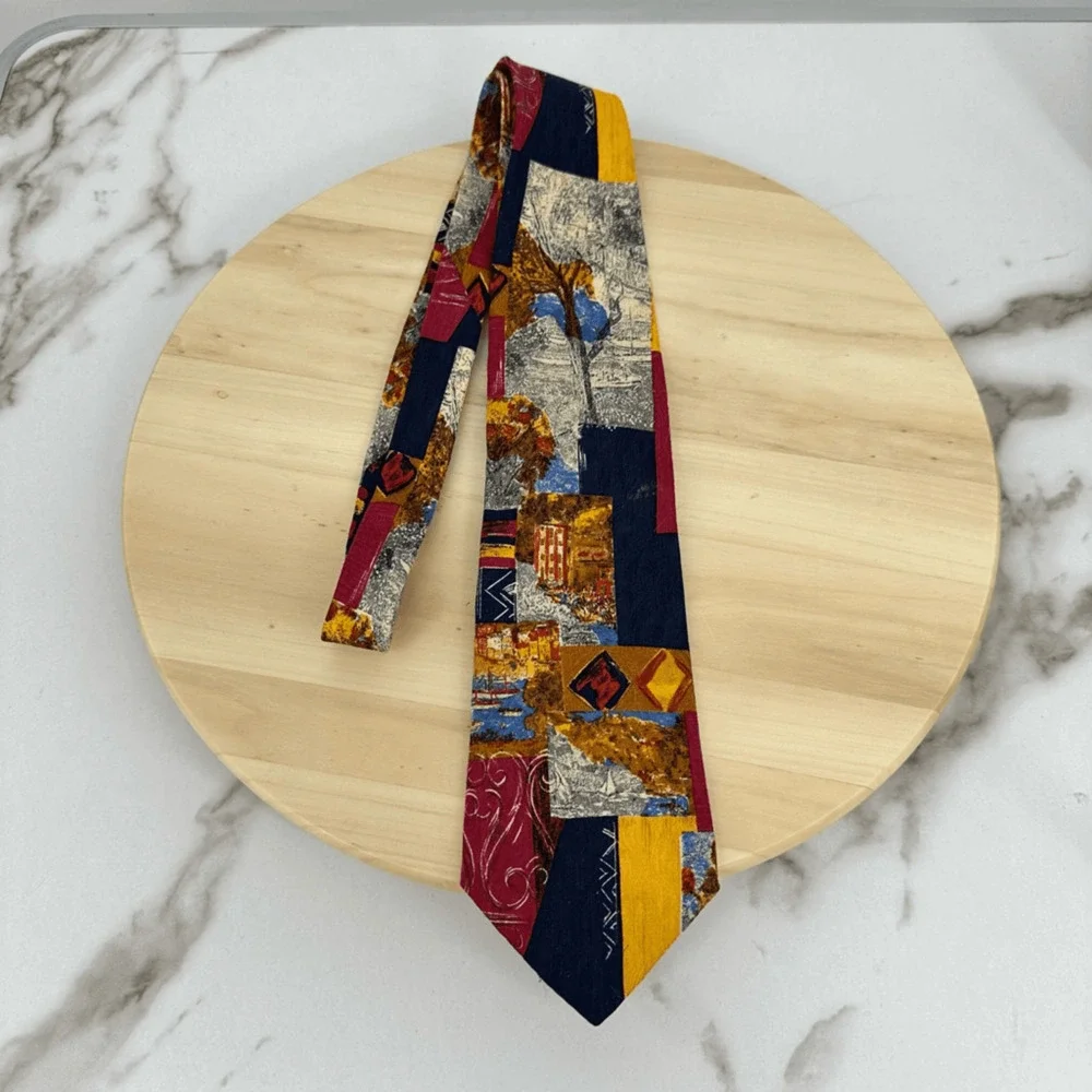 ERMENEGILDO ZEGNA  Men's Silk Necktie Luxury Abstract Multicolor